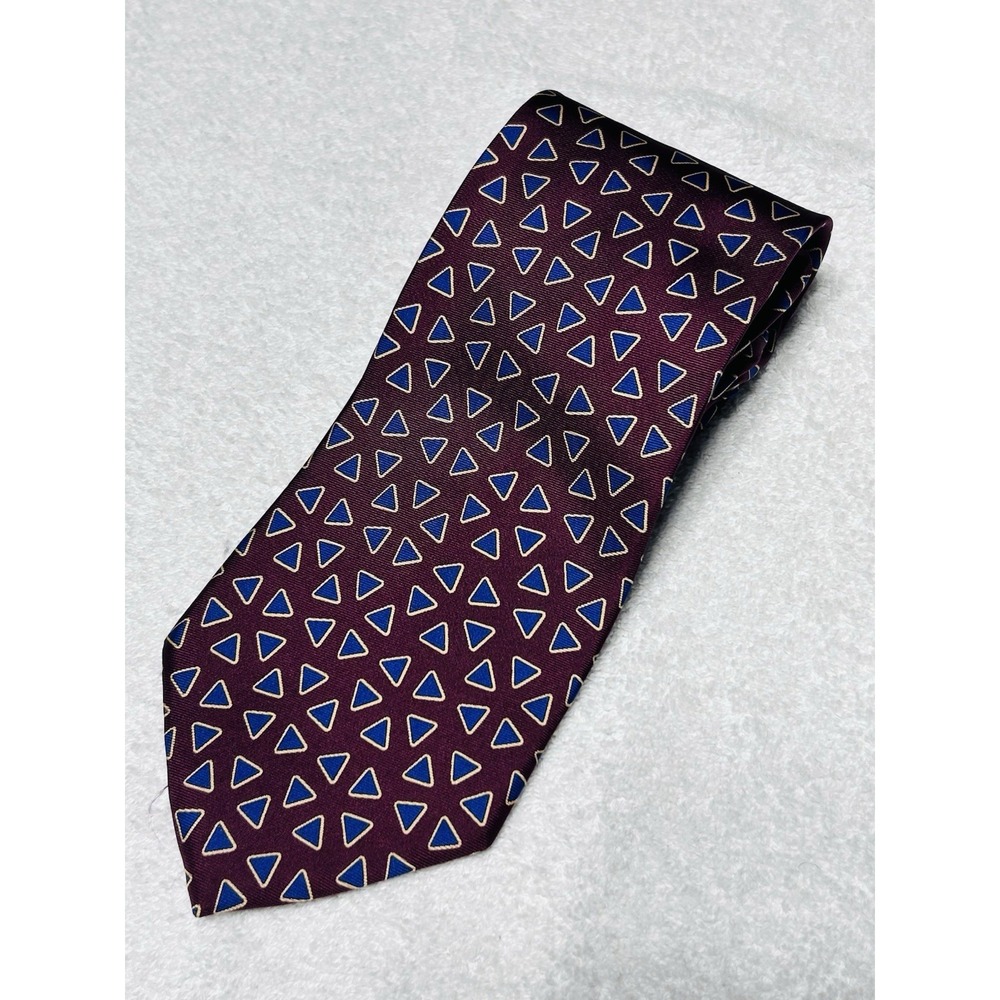Vintage Christian Dior Monsieur Silk Tie Burgundy Blue Geometric WPL 125 90s USA